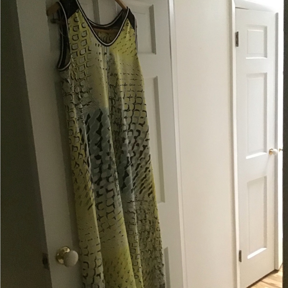 Marccain lemon with white black and splashes of robin egg blue dress